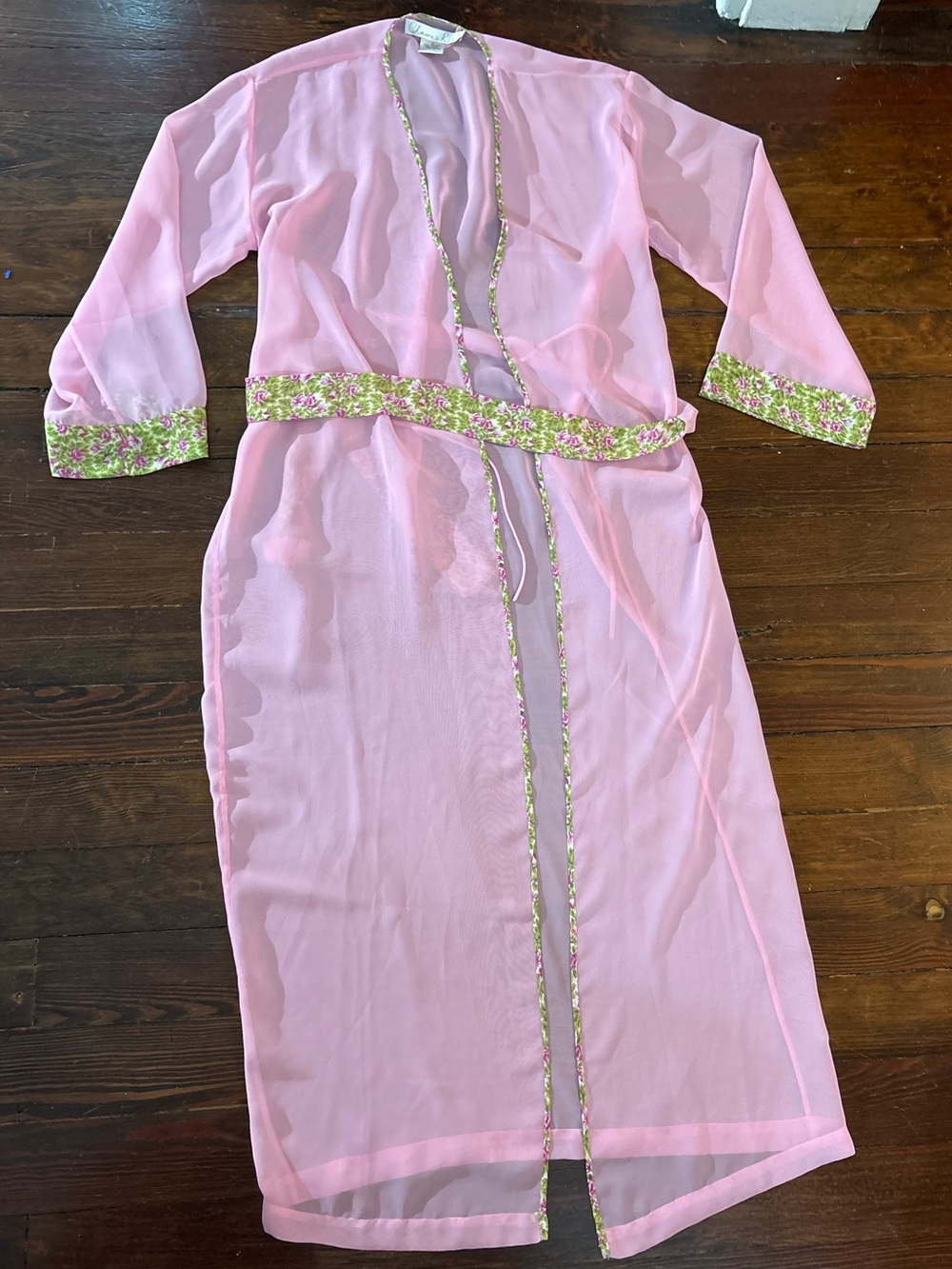 Vintage Claire’s rose long pink semi sheer duster robe size S